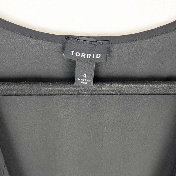 Torrid Top Sheer Black Deep V Drawstring Wide 3/4 Length Sleeve 4X - Picture 7 of 10